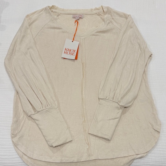 Knox Rose Tops - Knox Rose Cream Comfy Oversized Shirt for Women